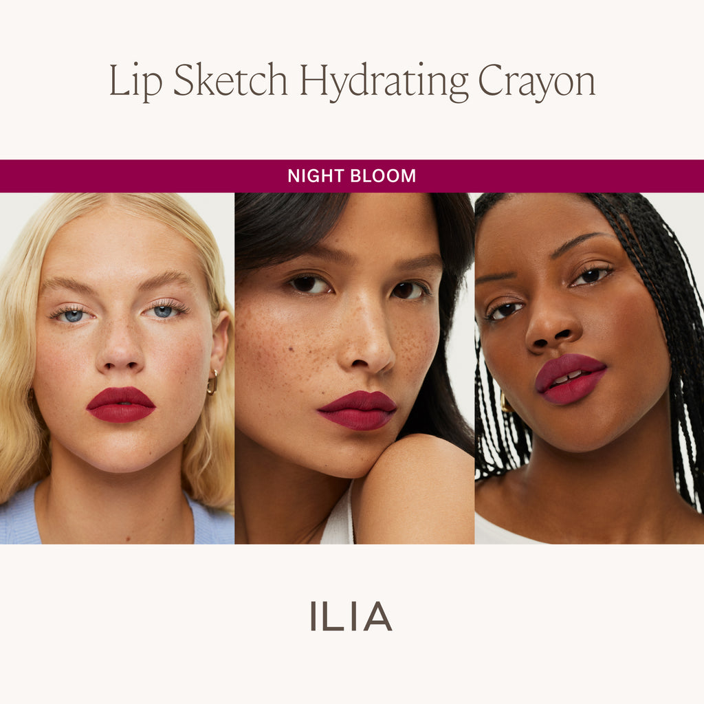 ILIA-Lip Sketch Hydrating Crayon-Makeup-ILIA_LIPSKETCH_PDP_SKINTONECOMPARISONGRID_NIGHTBLOOM_2000X2000_8173da50-a61f-4814-8e82-7b22fc135e1a-The Detox Market | Night Bloom - Deep Magenta