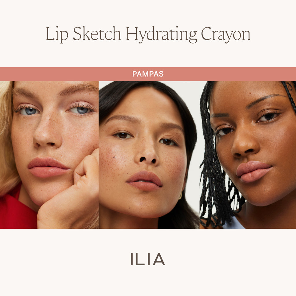 ILIA-Lip Sketch Hydrating Crayon-Makeup-ILIA_LIPSKETCH_PDP_SKINTONECOMPARISONGRID_PAMPAS-The Detox Market | Pampas- Soft Peach