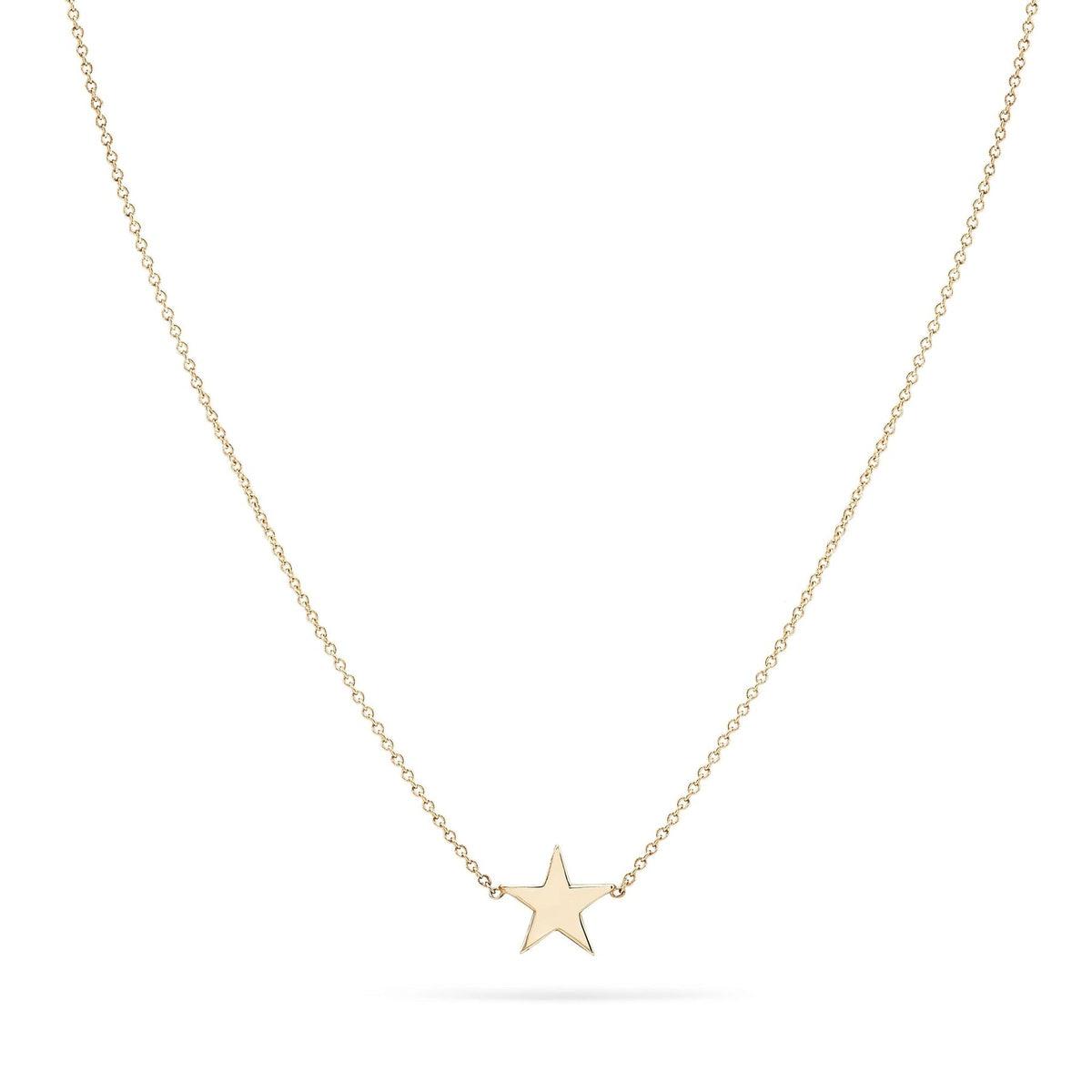14K Gold Star with Tiny Diamond Pendant 14K White Gold